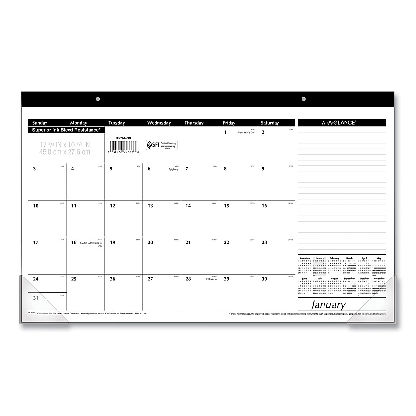 AT-A-GLANCE Compact Desk Pad, 18 x 11, White Sheets, Black Binding, Clear Corners, 12-Month (Jan to Dec): 2023 (SK1400)