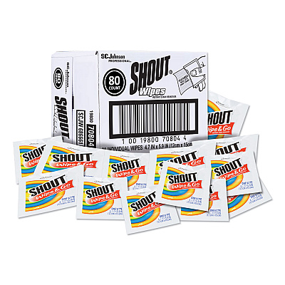 Shout Wipe and Go Instant Stain Remover, 4.7 x 5.9, 80 Packets/Carton (686661)