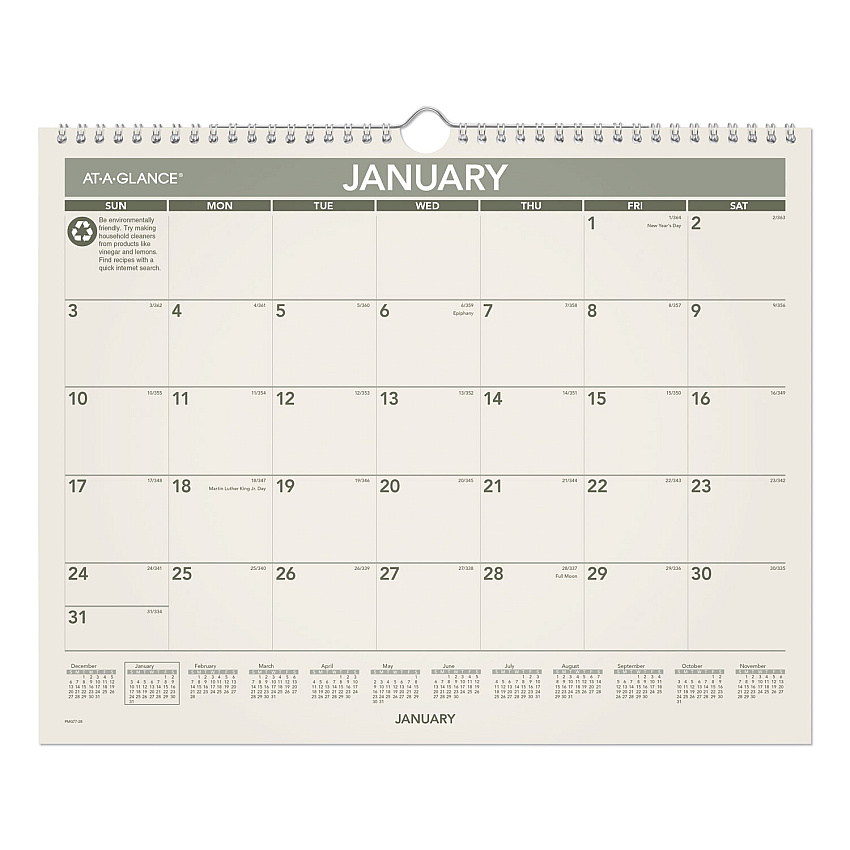 AT-A-GLANCE Recycled Wall Calendar, Unruled Blocks, 15 x 12, Sand/Green Sheets, 12-Month (Jan to Dec): 2023 (PMG7728)
