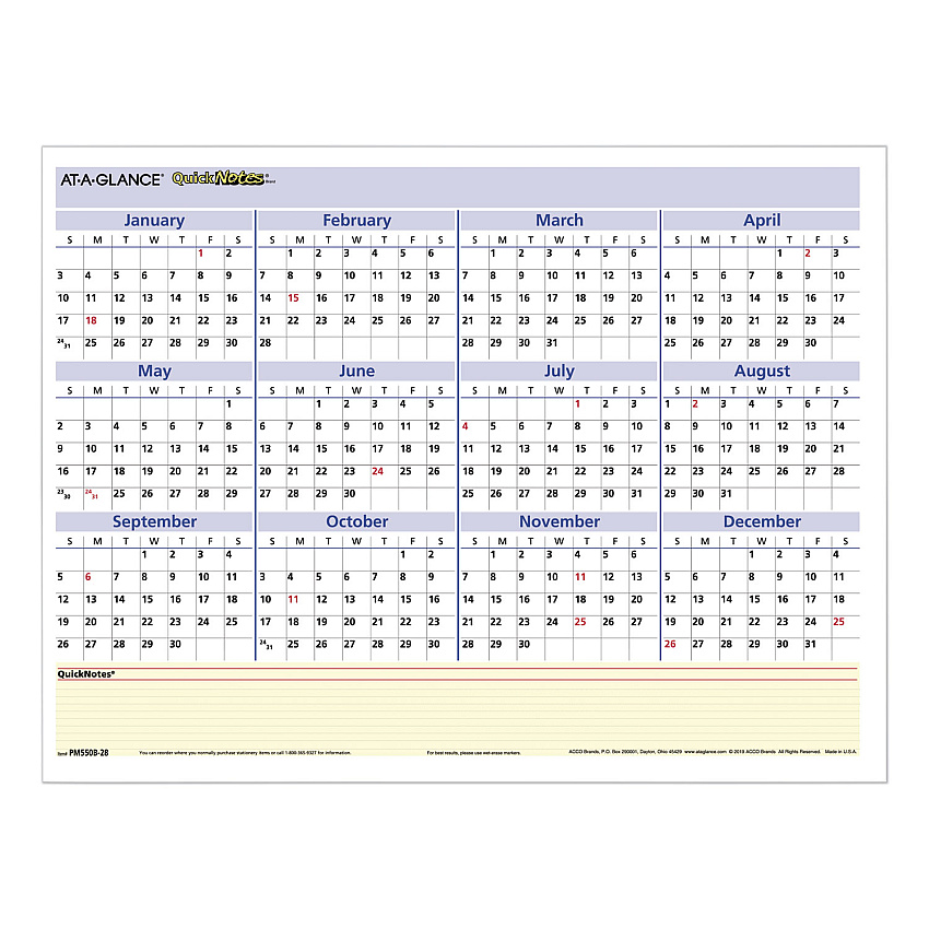 AT-A-GLANCE QuickNotes Mini Erasable Wall Planner, 16 x 12, White/Blue/Yellow Sheets, 12-Month (Jan to Dec): 2023 (PM550B28)