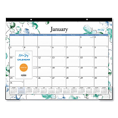 Blue Sky Lindley Desk Pad, Floral Artwork, 22 x 17, White/Blue/Green Sheets, Black Binding, Clear Corners, 12-Month (Jan-Dec): 2023 (100018)