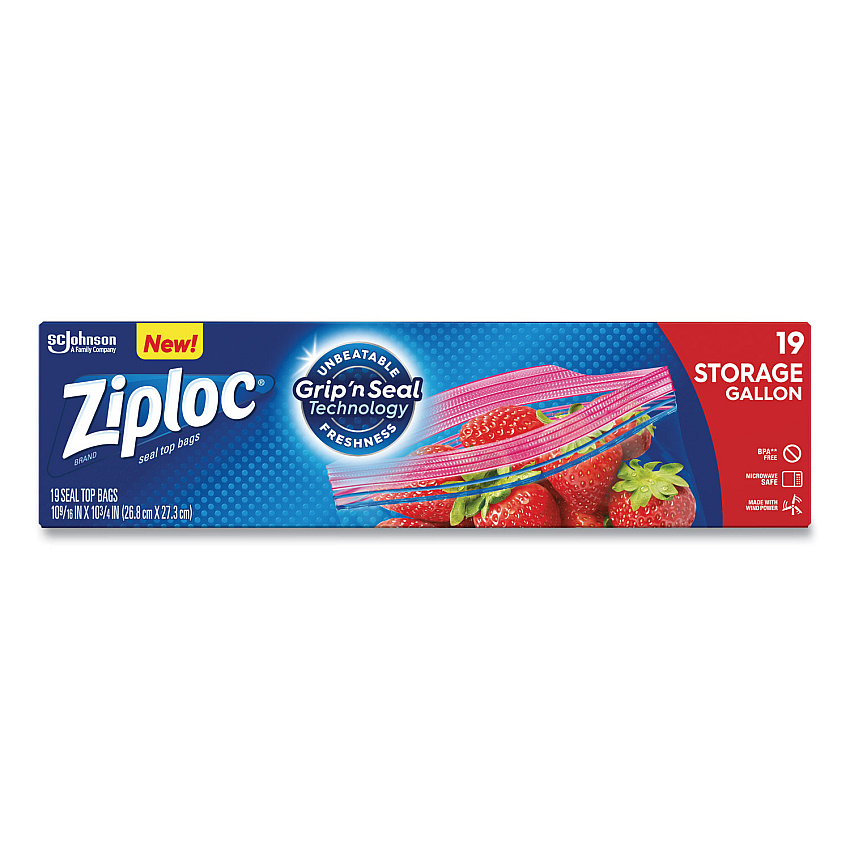Ziploc Double Zipper Storage Bags, 1 gal, 1.75 mil, 9.6" x 12.1", Clear, 228/Carton (314467)