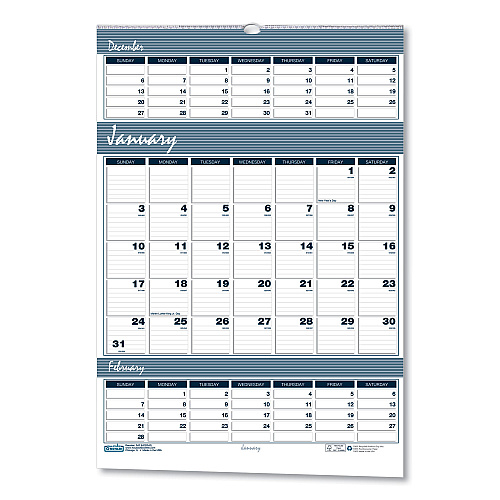 House of Doolittle Bar Harbor Recycled Wirebound 3-Months-per-Page Wall Calendar, 15.5 x 22, White/Blue/Gray Sheets, 14-Month(Dec-Jan):2022-2024 (343)