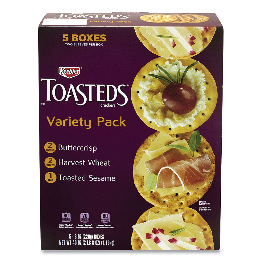 Keebler Toasteds Party Pack Cracker Assortment, 8 oz Box, 5 Assorted Boxes/Pack (90000116)