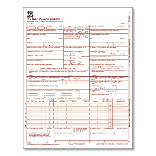 Adams CMS Health Insurance Claim Form, Two-Part Carbonless, 8.5 x 11, 100 Forms Total (CMS1500L1V)