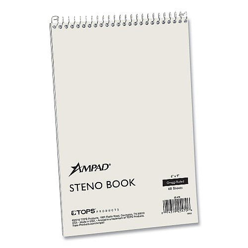 Ampad Steno Pads, Gregg Rule, White Cover, 60 Green-Tint 6 x 9 Sheets (25470)