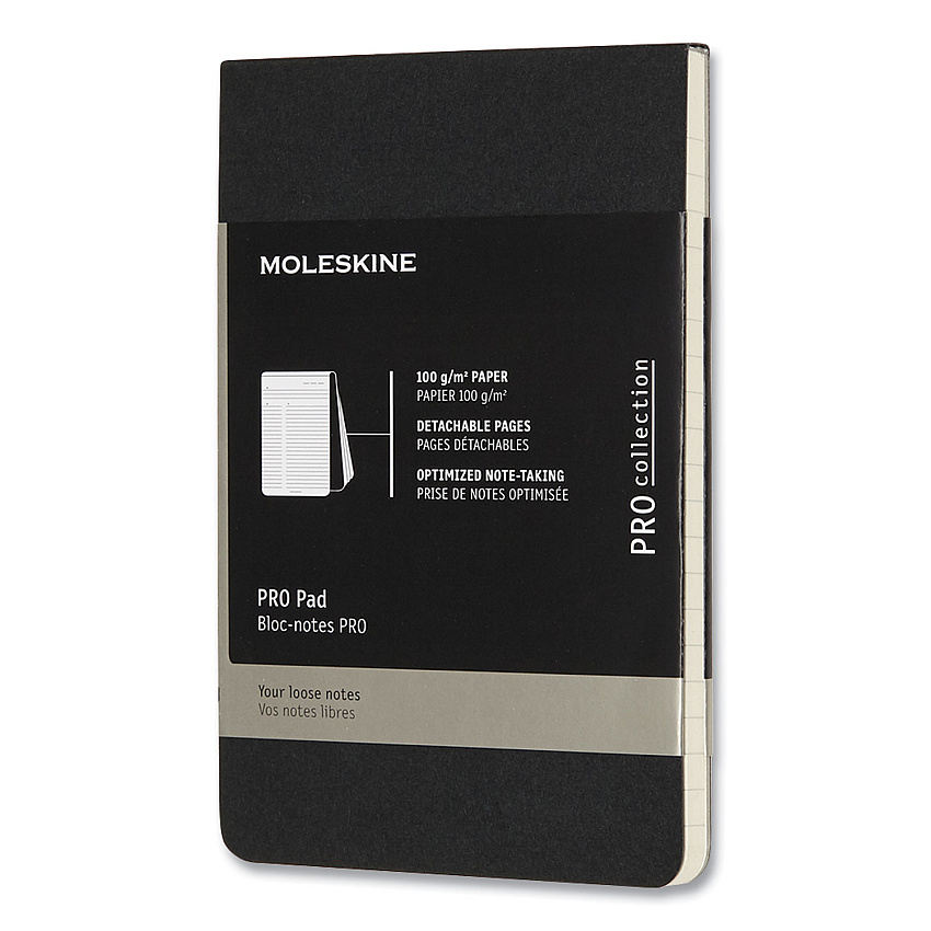 Moleskine PRO Pad, Meeting-Minutes/Notes Format, Black Cover, 96 Ivory 3.5 x 5.5 Sheets (620909)