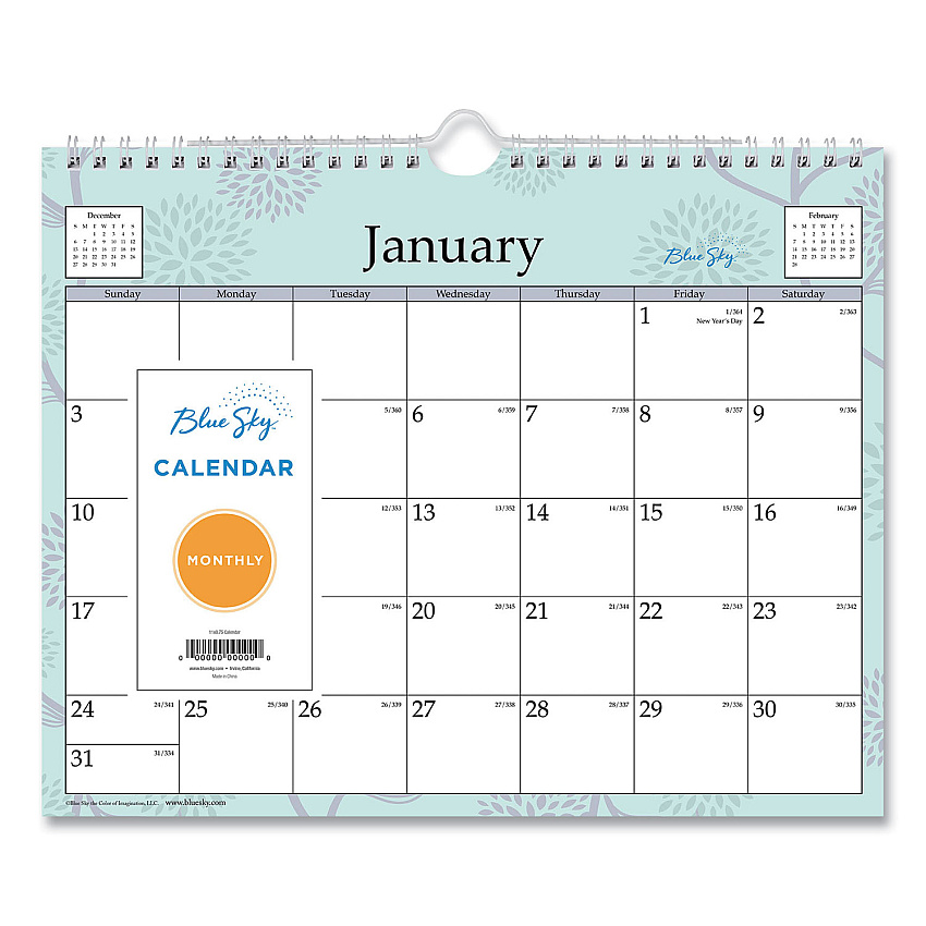 Blue Sky Rue Du Flore Wall Calendar, Rue du Flore Artwork, 11 x 8.75, White/Jade/Lavender Sheets, 12-Month (Jan to Dec): 2023 (101613)