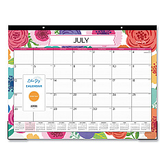 Blue Sky Mahalo Academic Desk Pad, Floral Artwork, 22 x 17, Black Binding, Clear Corners, 12-Month (July-June): 2022-2023 (100157)