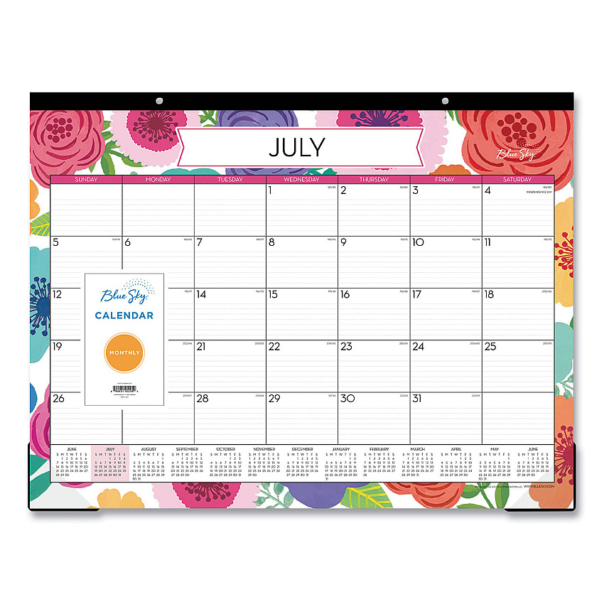 Blue Sky Mahalo Academic Desk Pad, Floral Artwork, 22 x 17, Black Binding, Clear Corners, 12-Month (July-June): 2022-2023 (100157)