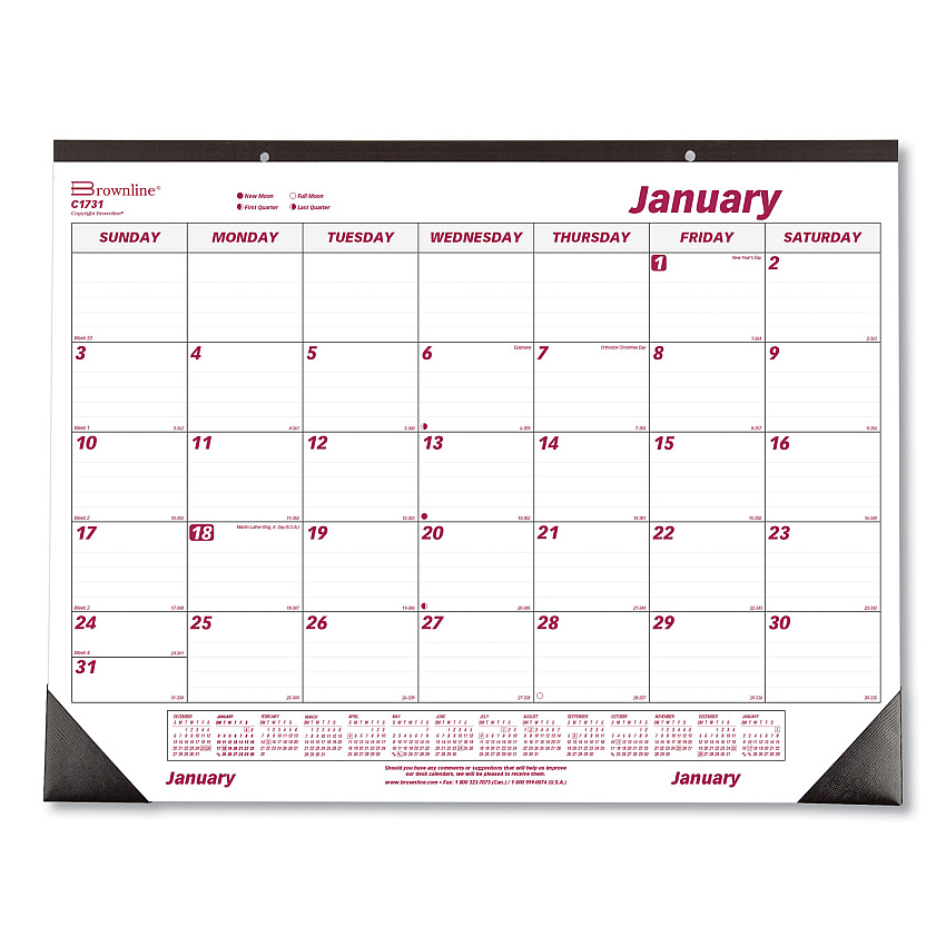 Brownline Monthly Desk Pad Calendar, 22 x 17, White/Burgundy Sheets, Black Binding, Black Corners, 12-Month (Jan to Dec): 2023 (C1731)