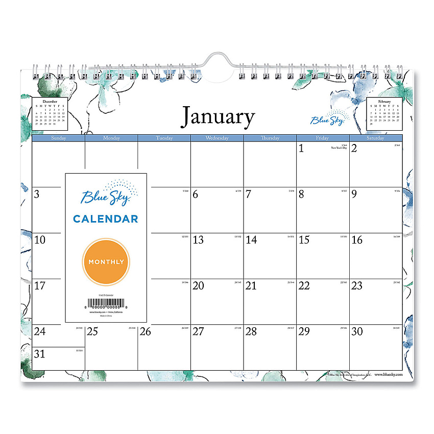 Blue Sky Lindley Wall Calendar, Lindley Floral Artwork, 11 x 8.75, White/Multicolor Sheets, 12-Month (Jan to Dec): 2023 (101593)