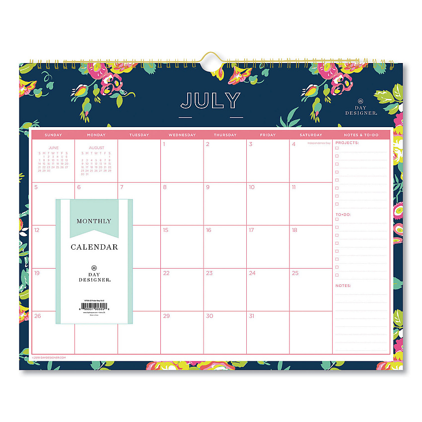 Blue Sky Day Designer Peyton Academic Wall Calendar, Floral Artwork, 15 x 12, White/Navy Sheets, 12-Month (July-June): 2022-2023 (107934)