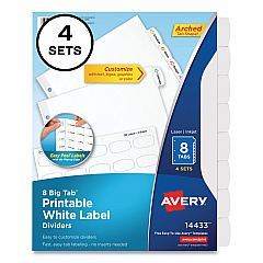 Avery Big Tab Printable White Label Tab Dividers, 8-Tab, Letter, White, 4 Sets (14433)
