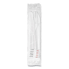 Berkley Square Medium Heavyweight Cutlery Kit, Plastic Fork/Spoon/Knife/Salt/Pepper/Napkin, White, 250/Carton (1181239)