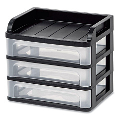 IRIS Medium Three-Drawer Desktop Storage, 3 Sections, Letter Size Files, 14.25 x 11.88 x 11.25, Black/Clear (150181)