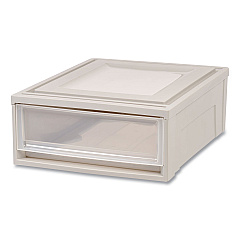 Iris Stackable Storage Drawer, 5.5 gal, 15.7" x 19.7" x 6.5", Gray/Translucent Frost (170441)