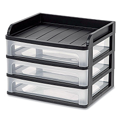 IRIS Small Three-Drawer Desktop Storage, 3 Sections, 9.13 x 6.88 x 8.13, Black/Clear (150163)