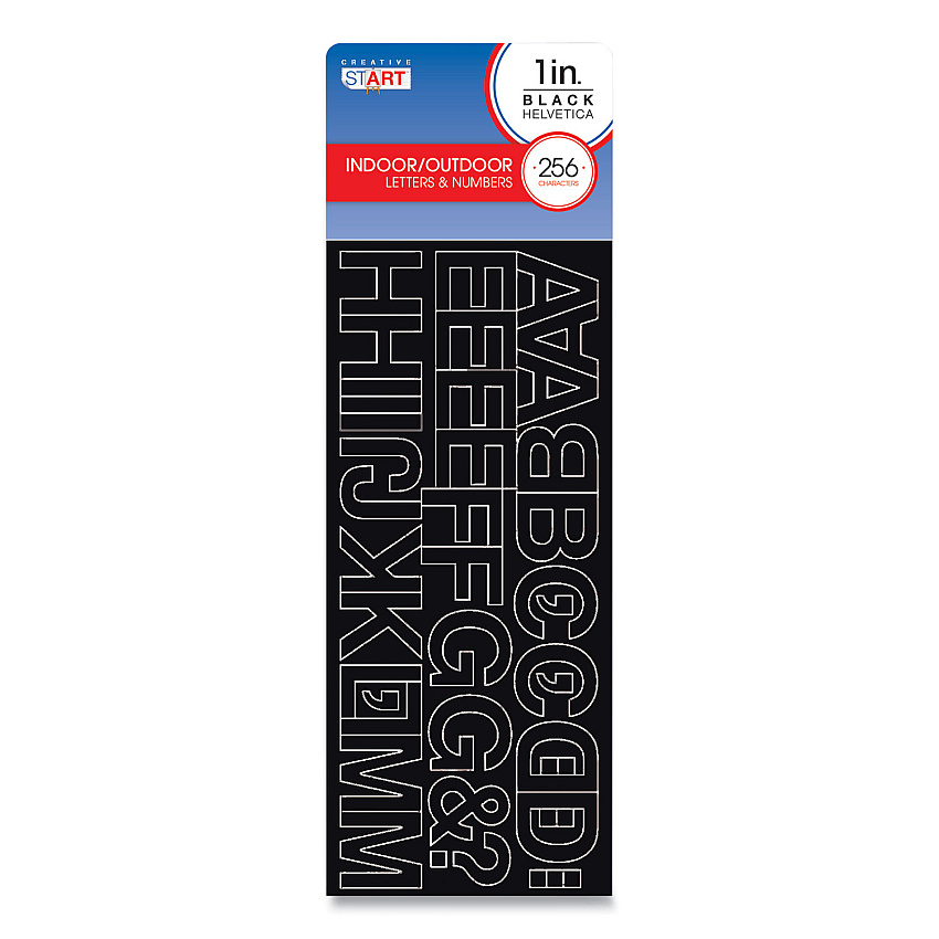 Creative Start Letters, Numbers and Symbols, Adhesive, Black with White Outline, 1"h ,256 Characters (098135)