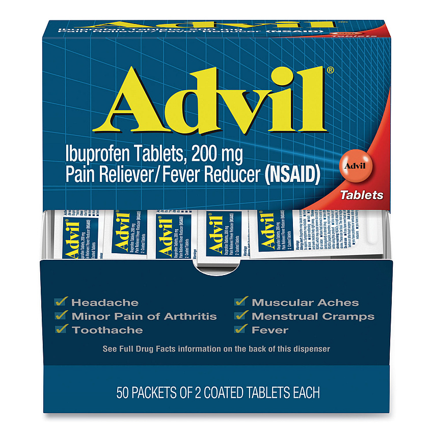 Advil Ibuprofen Tablets, Two-Packs, 50 Packs/Box (BXAVL50BX)