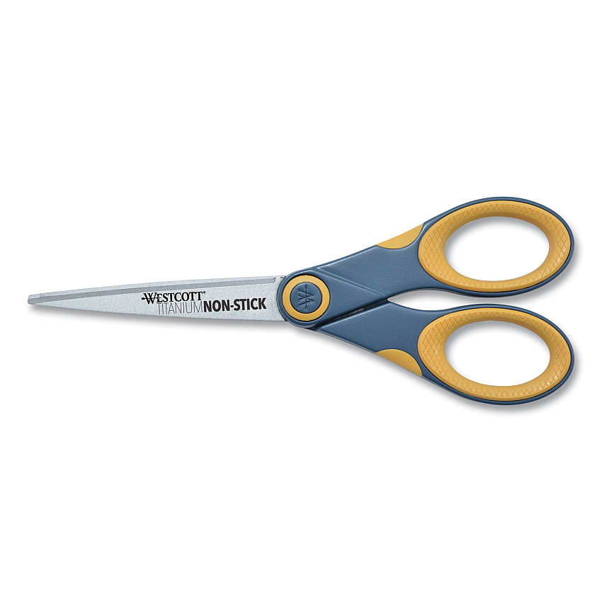 Westcott Non-Stick Titanium Bonded Scissors, 7" Long, 3" Cut Length, Gray/Yellow Straight Handle (14851)