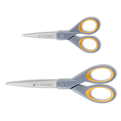 Westcott Titanium Bonded Scissors, 5" and 7" Long, 2.25" and 3.5" Cut Lengths, Gray/Yellow Straight Handles, 2/Pack (13824)