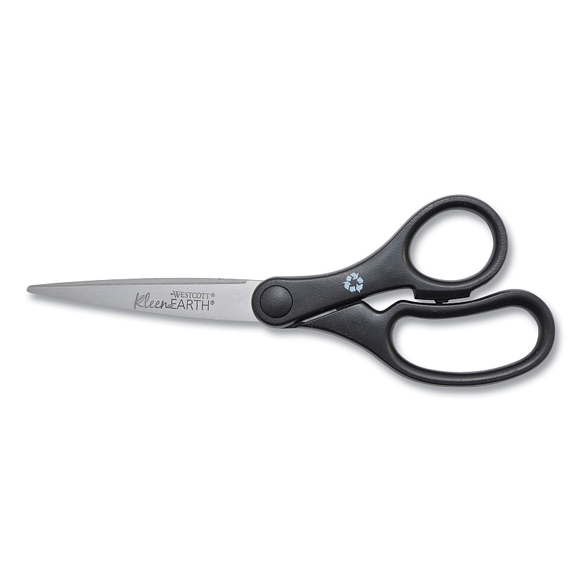 Westcott KleenEarth Basic Plastic Handle Scissors, Pointed Tip, 7" Long, 2.8" Cut Length, Black Straight Handle (15582)