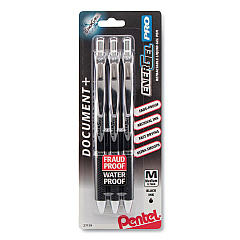 Pentel EnerGel PRO Gel Pen, Retractable, Medium 0.7 mm, Black Ink, Black Barrel, 3/Pack (BLP77BP3A)