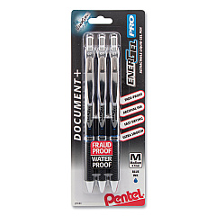 Pentel EnerGel PRO Gel Pen, Retractable, Medium 0.7 mm, Blue Ink, Black Barrel, 3/Pack (BLP77BP3C)
