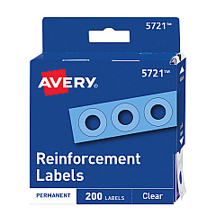 Avery Dispenser Pack Hole Reinforcements, 1/4" Dia, Clear, 200/Pack, (5721) (05721)
