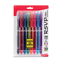 Pentel R.S.V.P. Ballpoint Pen, Stick, Medium 1 mm, Assorted Ink and Barrel Colors, 8/Pack (BK91CRBP8M)