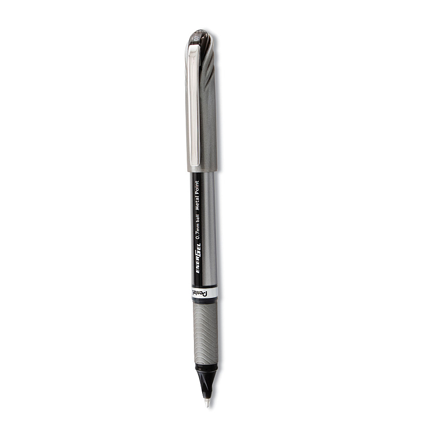 Pentel EnerGel NV Gel Pen, Stick, Medium 0.7 mm, Black Ink, Gray Barrel, Dozen (BL27A)