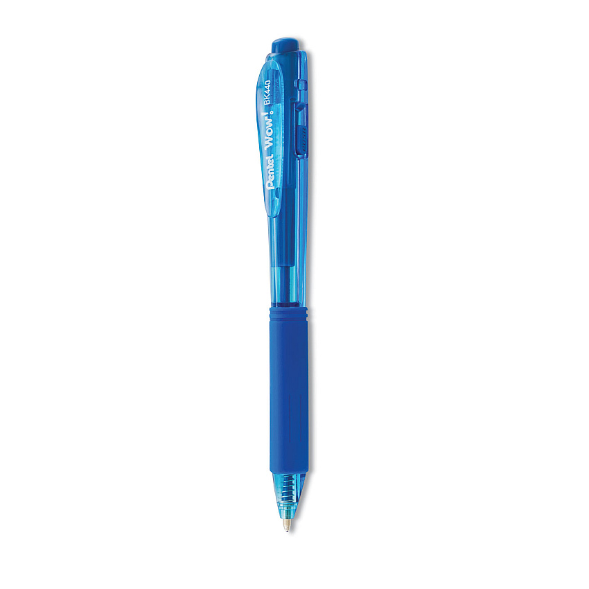 Pentel WOW! Ballpoint Pen, Retractable, Medium 1 mm, Blue Ink, Blue Barrel, Dozen (BK440C)