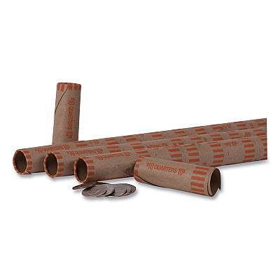 Pap-R Products Preformed Tubular Coin Wrappers, Quarters, $10, 1000 Wrappers/Box (20025)