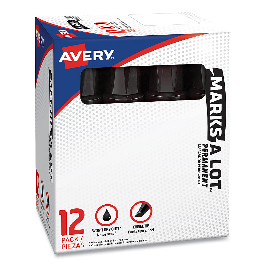 Avery MARKS A LOT Extra-Large Desk-Style Permanent Marker, Extra-Broad Chisel Tip, Black (24148)