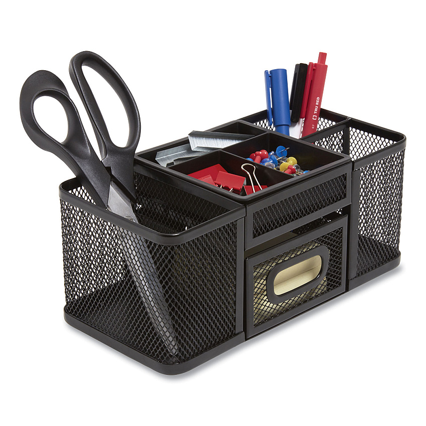 TRU RED Seven Compartment Wire Mesh Accessory Holder, 4.45 x 9.33 x 3.86, Black (24402454)