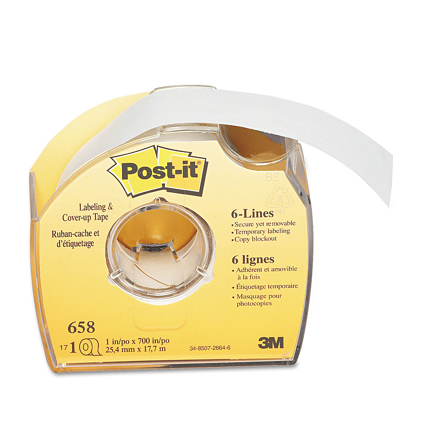 Post-it Labeling and Cover-Up Tape, Non-Refillable, 1" x 700" Roll (658)