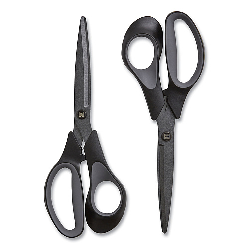 TRU RED Non-Stick Titanium-Coated Scissors, 8" Long, 3.86" Cut Length, Charcoal Black Blades, Black/Gray Straight Handle, 2/Pack (24380507)