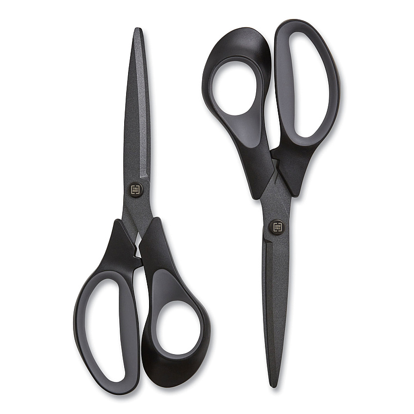 TRU RED Non-Stick Titanium-Coated Scissors, 8" Long, 3.86" Cut Length, Charcoal Black Blades, Black/Gray Straight Handle, 2/Pack (24380507)