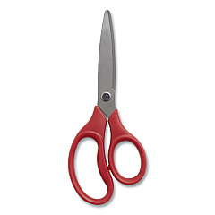 TRU RED Ambidextrous Stainless Steel Scissors, 7" Long, 3.15" Cut Length, Straight Ergonomic Red Handle (24380516)
