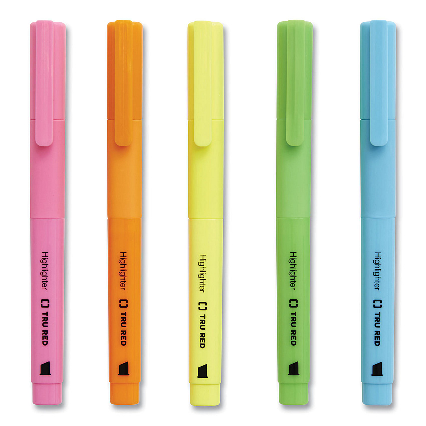 TRU RED Tank Style Chisel Tip Highlighter, Assorted Ink Colors, Chisel Tip, Assorted Barrel Colors, 5/Pack (24376659)