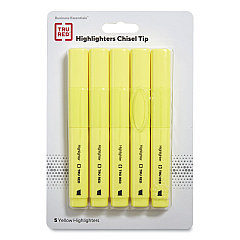 TRU RED Tank Style Chisel Tip Highlighter, Yellow Ink, Chisel Tip, Yellow Barrel, 5/Pack (24376623)