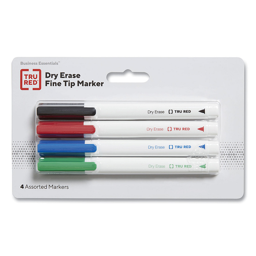 TRU RED Dry Erase Marker, Pen-Style, Fine Bullet Tip, Assorted Colors, 4/Pack (24376590)