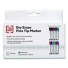 Dry Erase Marker, Pen-style, Fine Bullet Tip, Assorted Colors, 12/pack