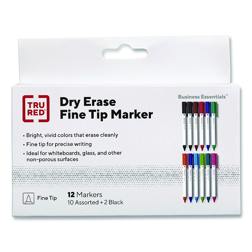 Dry Erase Marker, Pen-style, Fine Bullet Tip, Assorted Colors, 12/pack