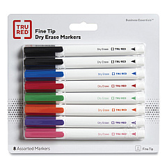 TRU RED Dry Erase Marker, Pen-Style, Fine Bullet Tip, Seven Assorted Colors, 8/Pack (24398946)