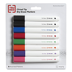 TRU RED Dry Erase Marker, Tank-Style, Medium Chisel Tip, Seven Assorted Colors, 8/Pack (24398948)