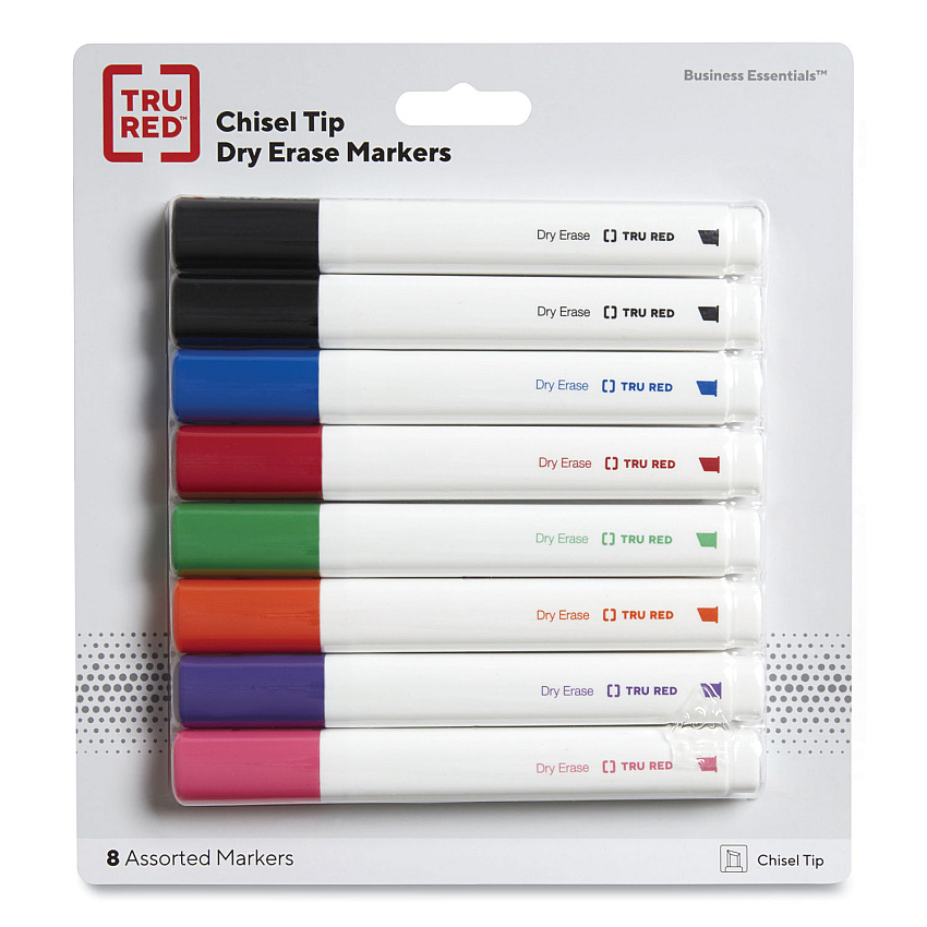 TRU RED Dry Erase Marker, Tank-Style, Medium Chisel Tip, Seven Assorted Colors, 8/Pack (24398948)