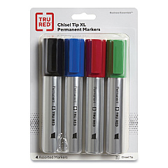 TRU RED XL Permanent Marker, Extra-Broad Chisel Tip, Assorted Colors, 4/Pack (24398949)