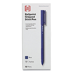 TRU RED Gripped Ballpoint Pen, Stick, Medium 1 mm, Blue Ink, Blue Barrel, Dozen (24328145)